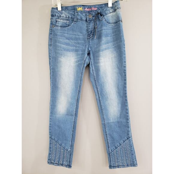 NEW Lee Girl Super Stretch Ankle Crop Embroidered Jeans Sz 12 Skinny Studded y2k - Picture 1 of 6